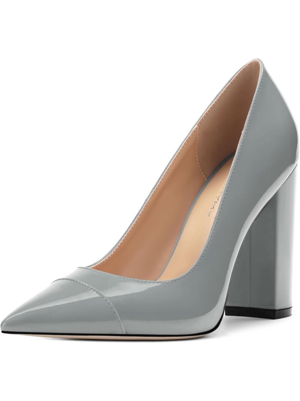 Women's Grey Patent Pointed Toe High Heels Slip On Pumps Street Banquet Shoes